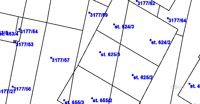 Parcela st. 625/3 v KÚ Řevničov, Katastrální mapa
