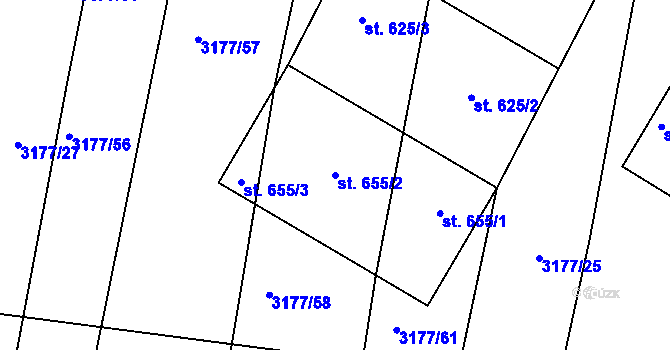 Parcela st. 655/2 v KÚ Řevničov, Katastrální mapa