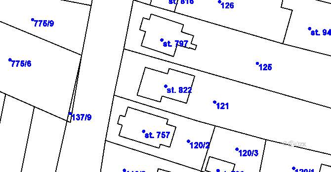Parcela st. 822 v KÚ Řevničov, Katastrální mapa