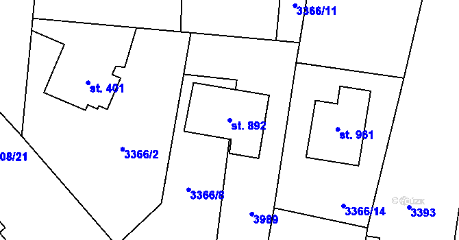 Parcela st. 892 v KÚ Řevničov, Katastrální mapa