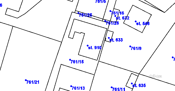 Parcela st. 910 v KÚ Řevničov, Katastrální mapa
