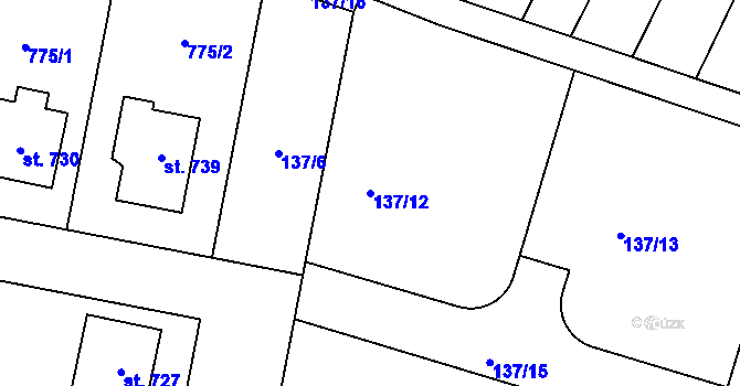 Parcela st. 137/12 v KÚ Řevničov, Katastrální mapa