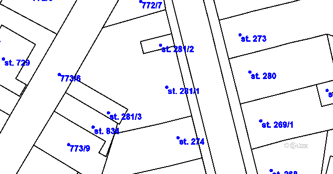 Parcela st. 281/1 v KÚ Řevničov, Katastrální mapa
