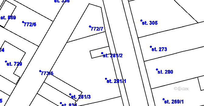 Parcela st. 281/2 v KÚ Řevničov, Katastrální mapa