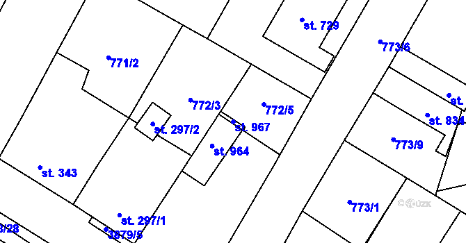 Parcela st. 967 v KÚ Řevničov, Katastrální mapa