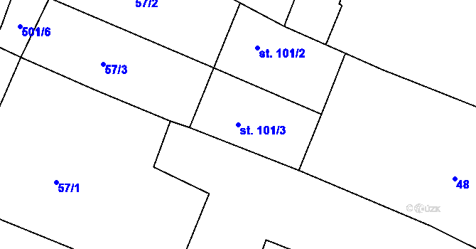 Parcela st. 101/3 v KÚ Řevnov, Katastrální mapa