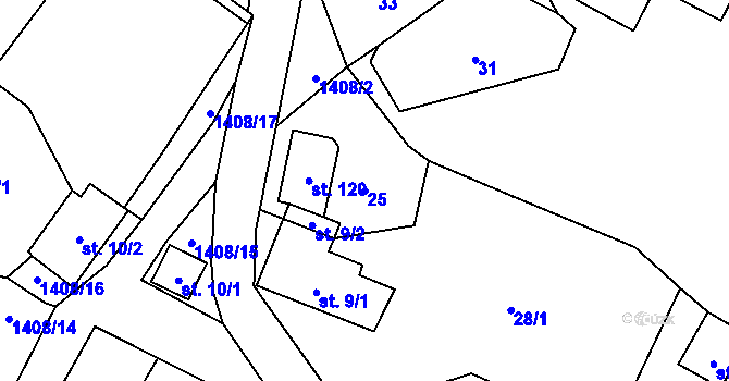 Parcela st. 25 v KÚ Řevnov, Katastrální mapa
