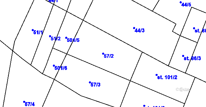 Parcela st. 57/2 v KÚ Řevnov, Katastrální mapa