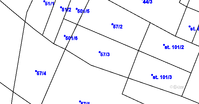 Parcela st. 57/3 v KÚ Řevnov, Katastrální mapa