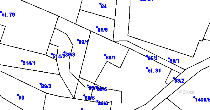 Parcela st. 88/1 v KÚ Řevnov, Katastrální mapa