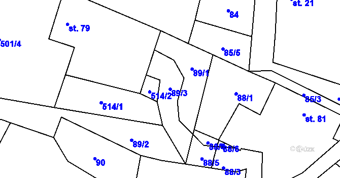 Parcela st. 89/3 v KÚ Řevnov, Katastrální mapa