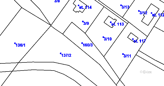 Parcela st. 160/3 v KÚ Řevnov, Katastrální mapa