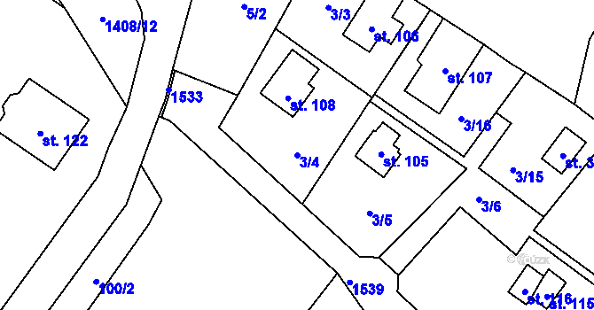 Parcela st. 3/4 v KÚ Řevnov, Katastrální mapa