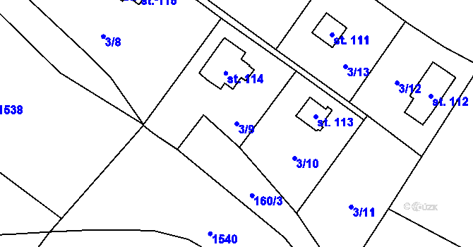 Parcela st. 3/9 v KÚ Řevnov, Katastrální mapa