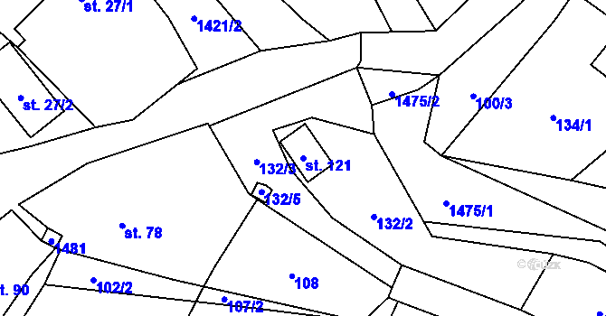 Parcela st. 121 v KÚ Řevnov, Katastrální mapa