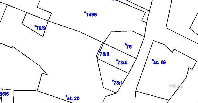 Parcela st. 78/5 v KÚ Řevnov, Katastrální mapa