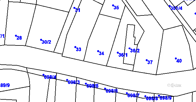 Parcela st. 34 v KÚ Řeznovice, Katastrální mapa