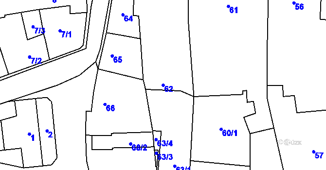 Parcela st. 62 v KÚ Řeznovice, Katastrální mapa