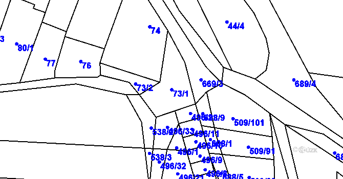 Parcela st. 73/1 v KÚ Řeznovice, Katastrální mapa