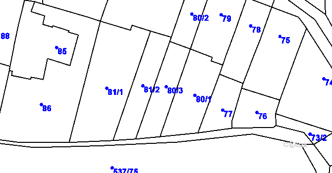 Parcela st. 80/3 v KÚ Řeznovice, Katastrální mapa
