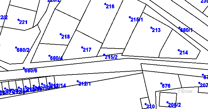 Parcela st. 215/2 v KÚ Řeznovice, Katastrální mapa