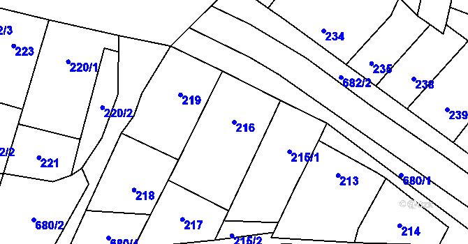Parcela st. 216 v KÚ Řeznovice, Katastrální mapa