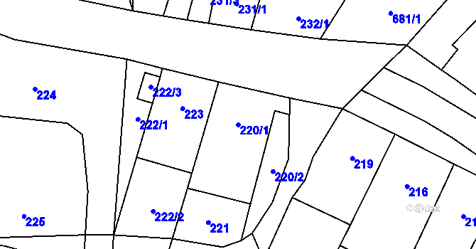 Parcela st. 220/1 v KÚ Řeznovice, Katastrální mapa