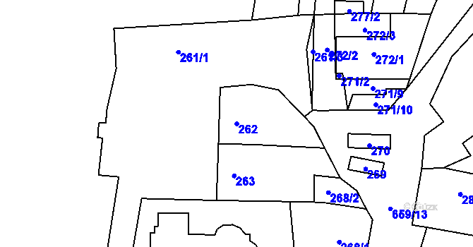 Parcela st. 262 v KÚ Řeznovice, Katastrální mapa