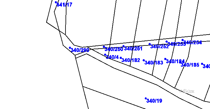 Parcela st. 340/4 v KÚ Řeznovice, Katastrální mapa