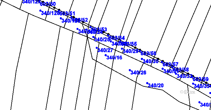 Parcela st. 340/16 v KÚ Řeznovice, Katastrální mapa