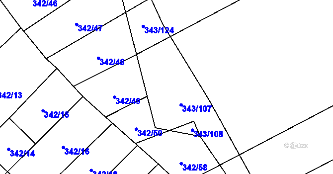 Parcela st. 343/7 v KÚ Řeznovice, Katastrální mapa