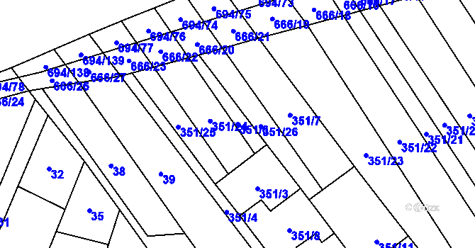 Parcela st. 351/6 v KÚ Řeznovice, Katastrální mapa
