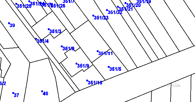 Parcela st. 351/11 v KÚ Řeznovice, Katastrální mapa
