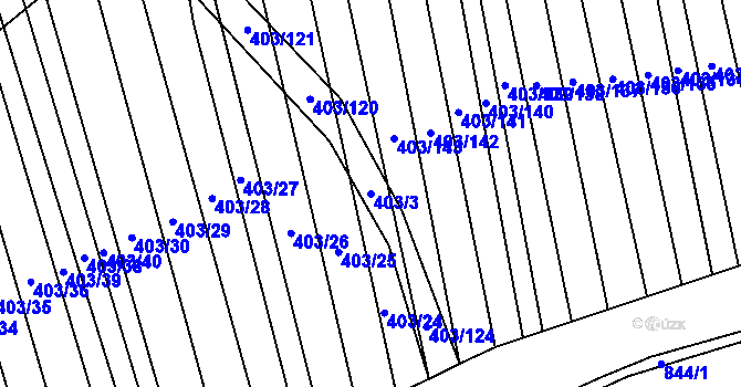 Parcela st. 403/3 v KÚ Řeznovice, Katastrální mapa