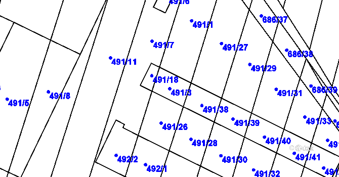 Parcela st. 491/3 v KÚ Řeznovice, Katastrální mapa