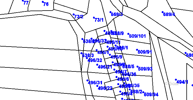 Parcela st. 496/1 v KÚ Řeznovice, Katastrální mapa
