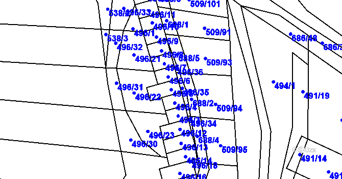 Parcela st. 496/5 v KÚ Řeznovice, Katastrální mapa
