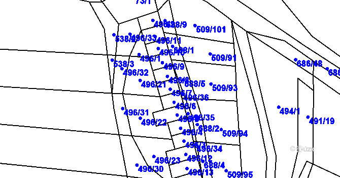 Parcela st. 496/7 v KÚ Řeznovice, Katastrální mapa