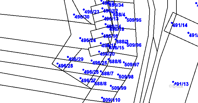 Parcela st. 496/20 v KÚ Řeznovice, Katastrální mapa