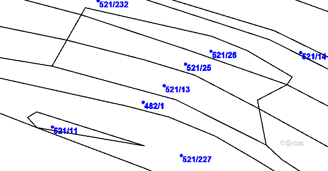 Parcela st. 521/13 v KÚ Řeznovice, Katastrální mapa