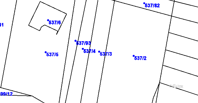 Parcela st. 537/3 v KÚ Řeznovice, Katastrální mapa