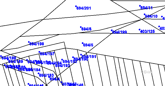 Parcela st. 694/5 v KÚ Řeznovice, Katastrální mapa