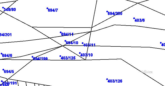 Parcela st. 403/11 v KÚ Řeznovice, Katastrální mapa