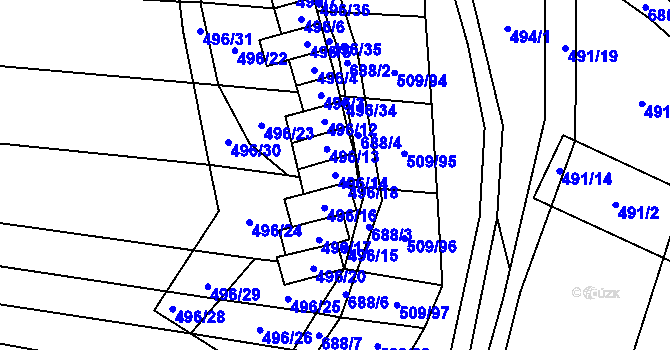 Parcela st. 496/14 v KÚ Řeznovice, Katastrální mapa