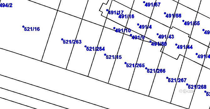 Parcela st. 521/15 v KÚ Řeznovice, Katastrální mapa