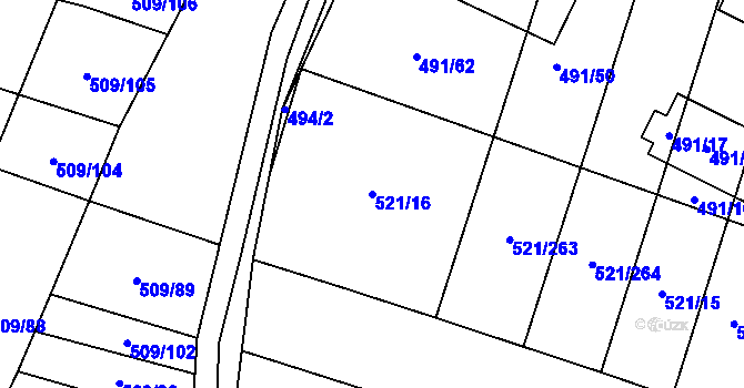 Parcela st. 521/16 v KÚ Řeznovice, Katastrální mapa
