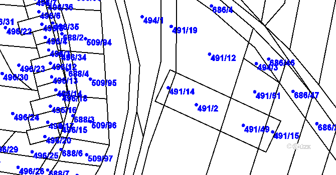 Parcela st. 491/14 v KÚ Řeznovice, Katastrální mapa
