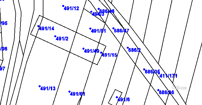 Parcela st. 491/15 v KÚ Řeznovice, Katastrální mapa