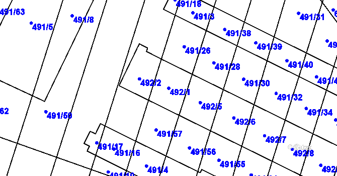 Parcela st. 492/1 v KÚ Řeznovice, Katastrální mapa