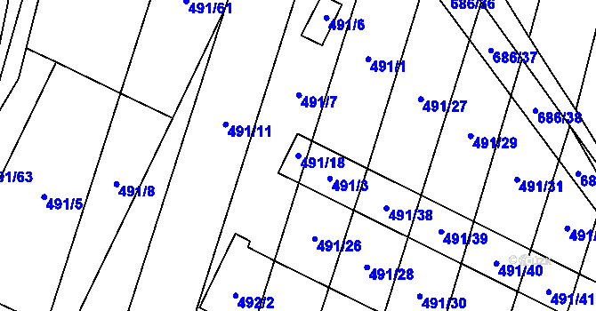 Parcela st. 491/18 v KÚ Řeznovice, Katastrální mapa